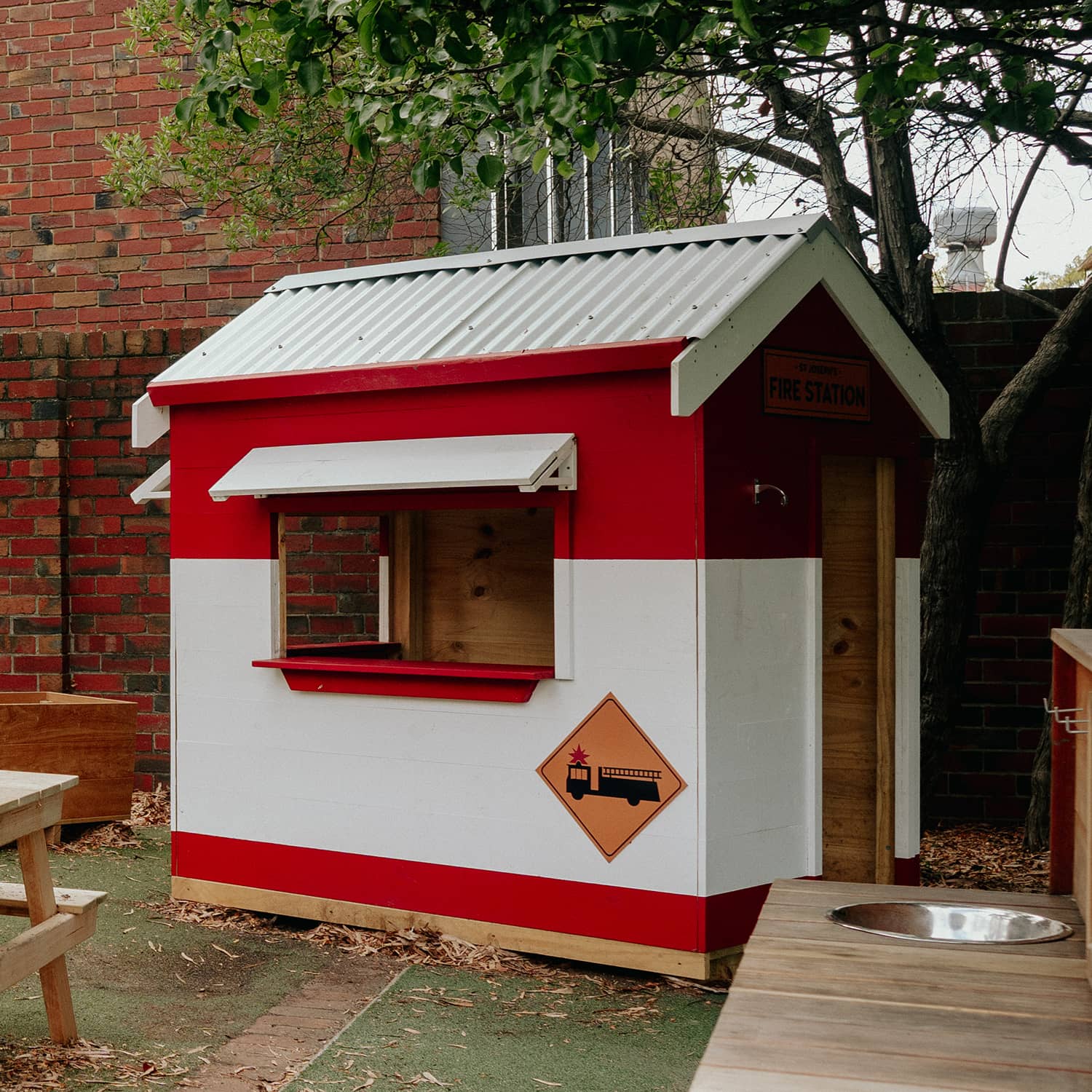 Styled Fire Station Cubby House for Education Play Spaces Castle and Cubby