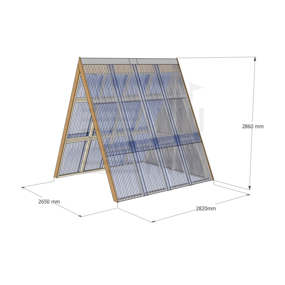 Large Timber Open A Frame Clear Roof With Back with dimensions