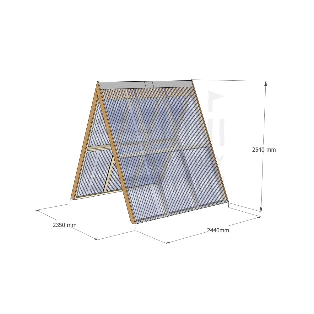 Std Timber Open A Frame Clear Roof No Back  with dimensions